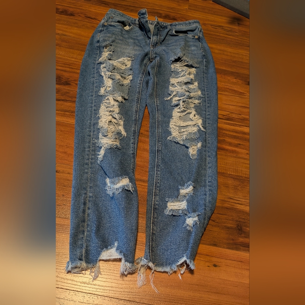 American Eagle Outfitters Ripped Blue Straight Leg Jeans